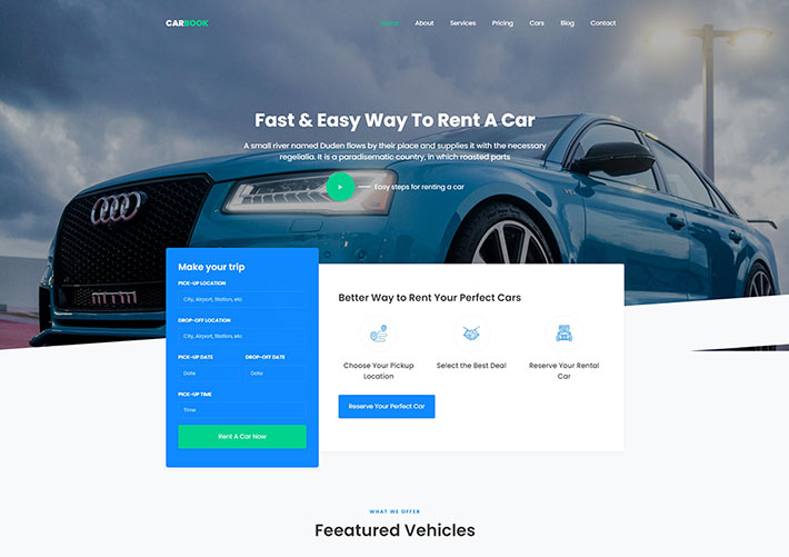 Bootstrap4汽車接送租賃服務網站源碼模板