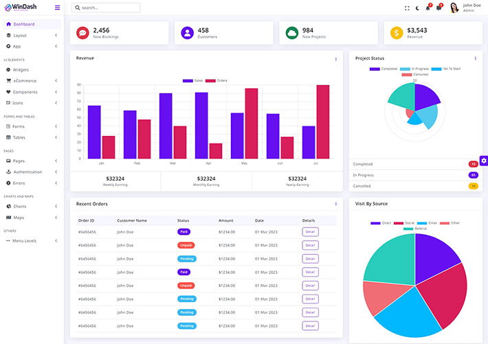 多用途網站后臺管理模板Bootstrap5框架網頁HTML模板